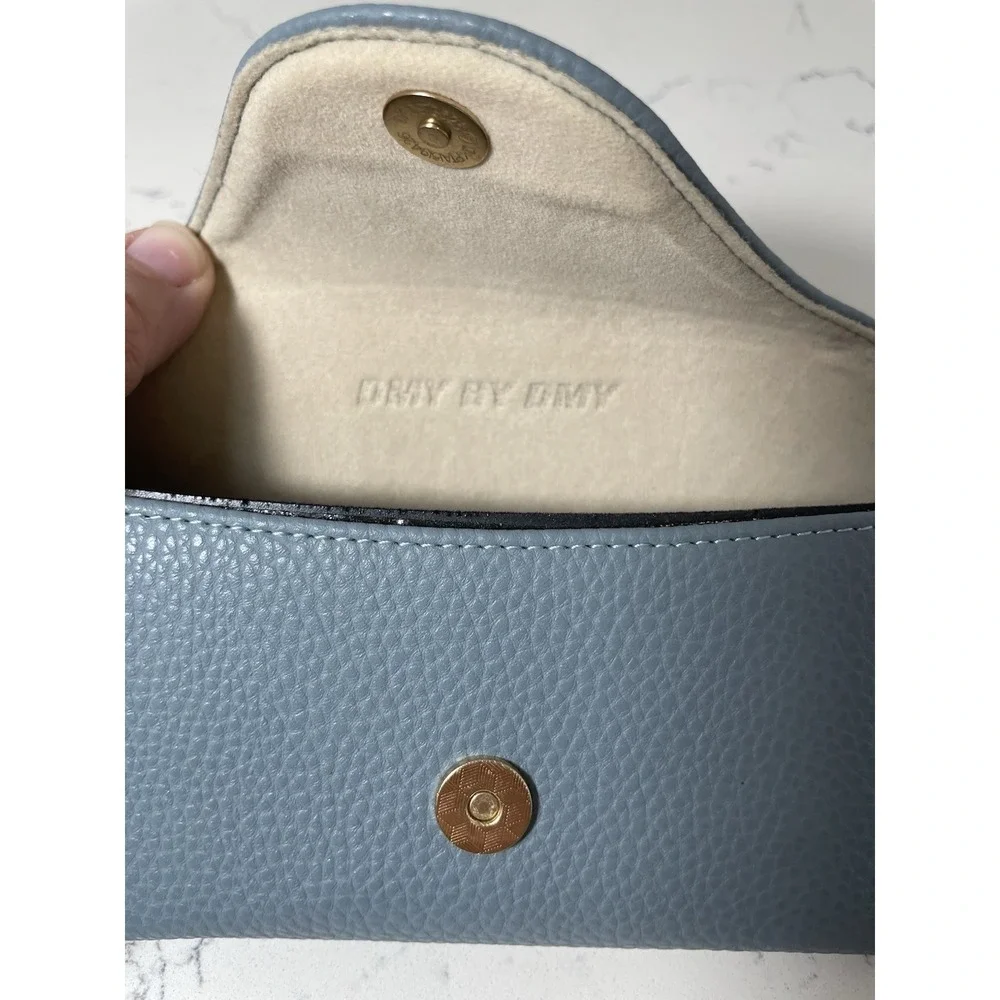DMY By DMY Light Blue Textured Faux Leather Glasses Case With Gold Clip 6.5
